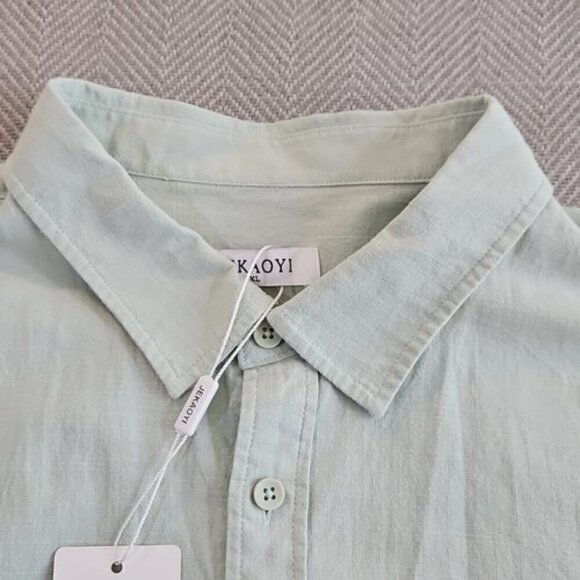 Jekaoyi Shirt Men's XL Long Sleeve Pistachio Linen Blend Button Down Solid Plain - Picture 6 of 16